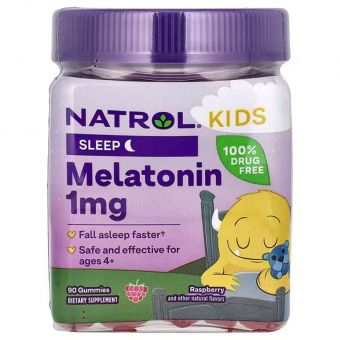 Мелатонин для детей от 4 лет, Kids, Melatonin Gummies, Natrol, со вкусом малины, 1 мг, 90 жевательных конфет