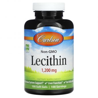 Лецитин, Lecithin, Carlson, 1200 мг, 100 капсул