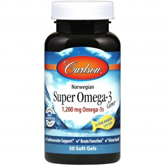 Омега-3, рыбий жир, Omega-3 Gems, Fish Gel, Carlson, 1200 мг, 50 капсул