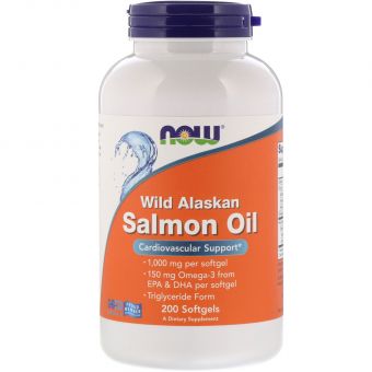 Масло лосося, Wild Alaskan Salmon Oil, Now Foods, 1000 мг, 200 гелевых капсул