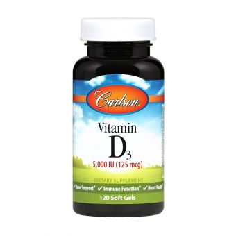 Вітамін Д-3, Vitamin D3, Carlson, 125 мг (5000 МО), 120 гелевих капсул