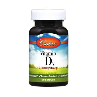 Витамин Д3, Vitamin D3, Carlson, 2000 МЕ (50 мкг), 120 гелевых капсул