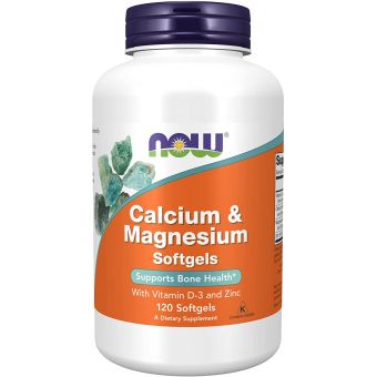 Кальций и магний, Calcium & Magnesium, Now Foods, с витамином D-3 и цинком, 120 гелевых капсул