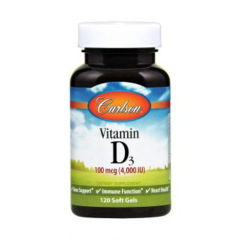 Витамин Д-3, Vitamin D3, Carlson, 100 мкг (4000 МЕ), 120 гелевых капсул