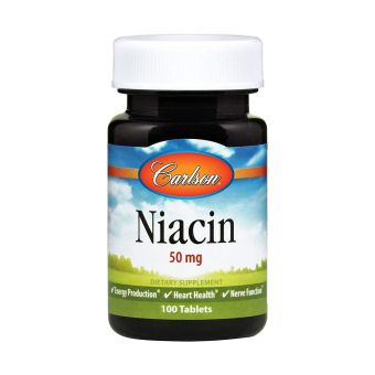 Ниацин (Витамин В3), Niacin, Carlson, 50 мг, 100 таблеток