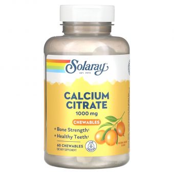 Цитрат кальция, Calcium Citrate, Solaray, 1000 мг, вкус апельсина, 60 жевательных таблеток