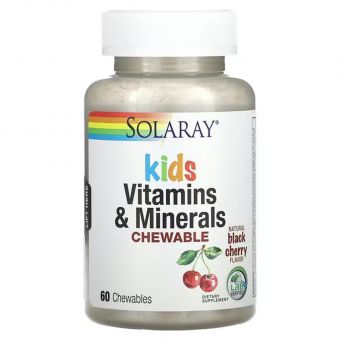 Мультивитамины для детей, Children's Vitamins and Minerals, Solaray, вкус вишни, 60 жевательных таблеток  