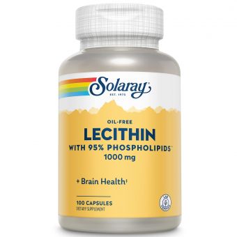 Лецитин із сої, Lecithin, Solaray, безмасляний, з 95% фосфоліпідів, 500 мг, 100 капсул