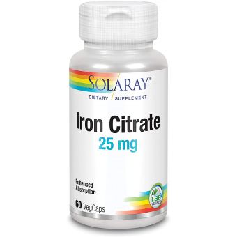 Цитрат железа, Iron citrate, Solaray, 25 мг, 60 вегетарианских капсул