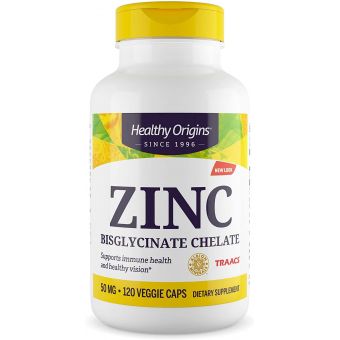 Цинк бисглицинат, Zinc, Healthy Origins, 50 мг, 120 вегетарианских капсул