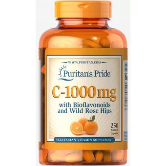 Витамин С с биофлавоноидами и  шиповником, Vitamin C, Puritan's Pride, 1000 мг, 250 каплет