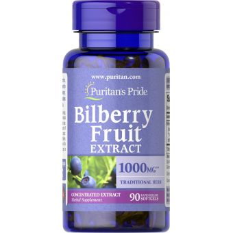 Екстракт чорниці, Bilberry 4: 1 Extract, Puritan's Pride, 1000 мг, 90 гелевих капсул