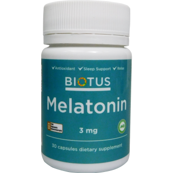 Мелатонин, Melatonin, Biotus, 3 мг, 30 капсул