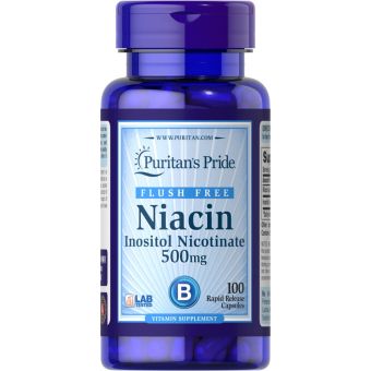 Ніацин, Flush Free Niacin, Puritan's Pride, 500 мг, 100 капсул