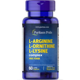 Аргинин, орнитин и лизин, L-Arginine L-Ornithine L-Lysine, Puritan's Pride, 60 капсул