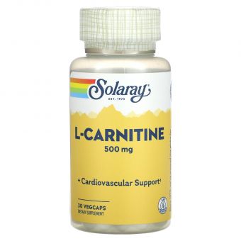 L-карнитин, L-Carnitine, Solaray, свободная форма, 500 мг, 30 вегетарианских капсул