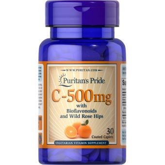 Вітамін С з біофлавоноїдами і шипшиною, Vitamin C, Puritan's Pride, 500 мг, 30 каплет