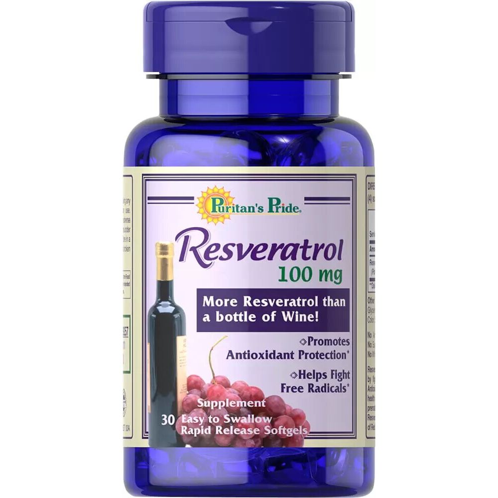 Ресвератрол, Resveratrol, Puritan's Pride, пробный размер, 100 мг, 30 гелевых капсул