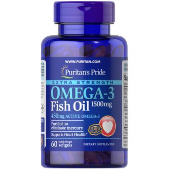 Омега-3 рыбий жир, Extra Strength Omega-3 Fish Oil, Puritan's Pride, 1500 мг, 60 гелевых капсул