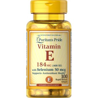 Витамин Е с селеном, Vitamin E, Puritan's Pride, 400 МЕ/50 мкг, 100 гелевых капсул