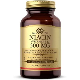 Ниацин (витамин B3), Niacin (Vitamin B3), Solgar, 500 мг, 100 вегетарианских капсул