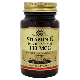 Витамин К, Vitamin K, Solgar, 100 мкг, 100 таблеток