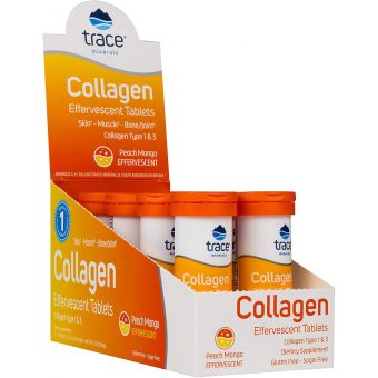 Коллаген 1 и 3 типа, Collagen Effervescent, Trace Minerals Research, вкус персика и манго, 8 тюбиков по 10 шипучих таблеток