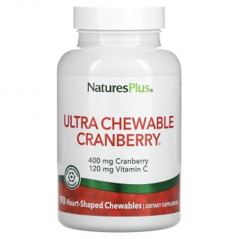 Клюква с витамином C, Cranberry With Vitamin C, Nature's Plus, клюква и клубника, 90 жевательных таблеток