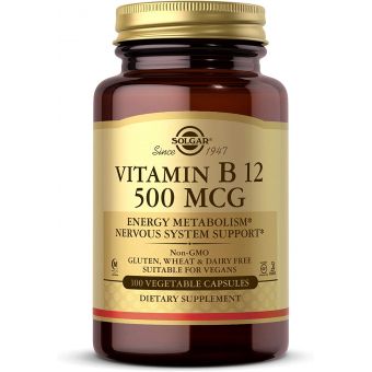 Витамин В12, Vitamin B12, Solgar, 500 мкг, 100 вегетарианских капсул