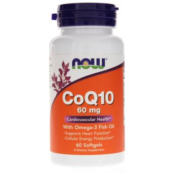 Коэнзим Q10 с рыбьим жиром Омега-3, CoQ10 with Omega-3 Fish Oil, Now Foods, 60 мг, 60 гелевых капсул