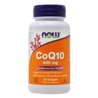 Коэнзим Q10, CoQ10, Now Foods, с витамином Е и лецитином, 400 мг, 30 гелевых капсул