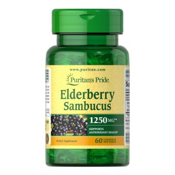 Черная бузина, Elderberry Sambucus, Puritan's Pride, 1250 мкг, 60 гелевых капсул