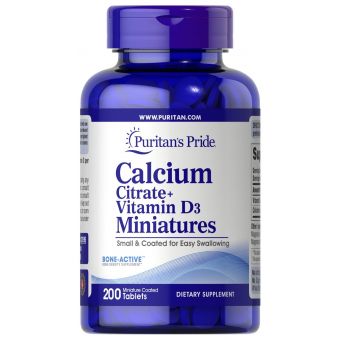 Кальций цитрат + витамин Д3, Calcium Citrate + Vitamin D3 Miniatures, Puritan's Pride, 200 таблеток