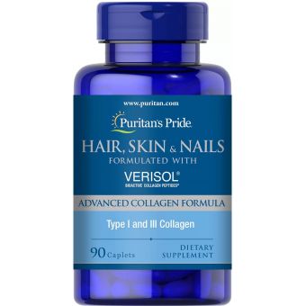 Формула для кожи, волос и ногтей на основе VERISOL®, Hair, Skin and Nails, Puritan's Pride, 90 каплет