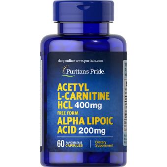 Ацетил-L-карнітин з альфа-ліпоєвою кислотою, Acetyl L-Carnitine with Alpha Lipoic Acid, Puritan&#39;s Pride, 400 мг/200 мг, 60 капсул