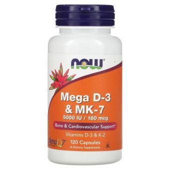 Витамин Д3 и МК-7, Mega D-3 & MK-7, Now Foods, 120 капсул