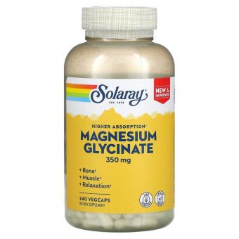 Магній гліцинат, Magnesium Glycinate, Solaray, висока абсорбція, 350 мг, 240 вегетаріанських капсул