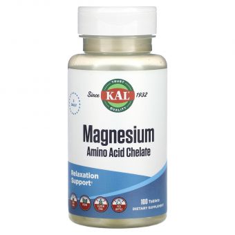 Магний, Magnesium Amino Acid Chelate, KAL, хелат аминокислот, 100 таблеток