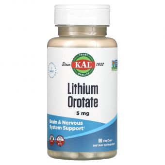 Літій, Lithium Orotate, KAL, 5 мг, 60 капсул