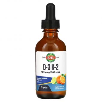 Витамины Д3 и K2, Vitamin D-3 K-2 Drop Ins, KAL, цитрусовый вкус, 59 мл