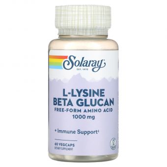 Лізин і бета-глюкан, L-Lysine & Beta Glucan, Solaray, 1000 мг, 60 капсул