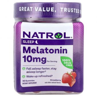 Мелатонін, Melatonin Gummies, Natrol, смак полуниці, 10 мг, 90 жувальних цукерок (5 мг у кожній жувальній цукерці)