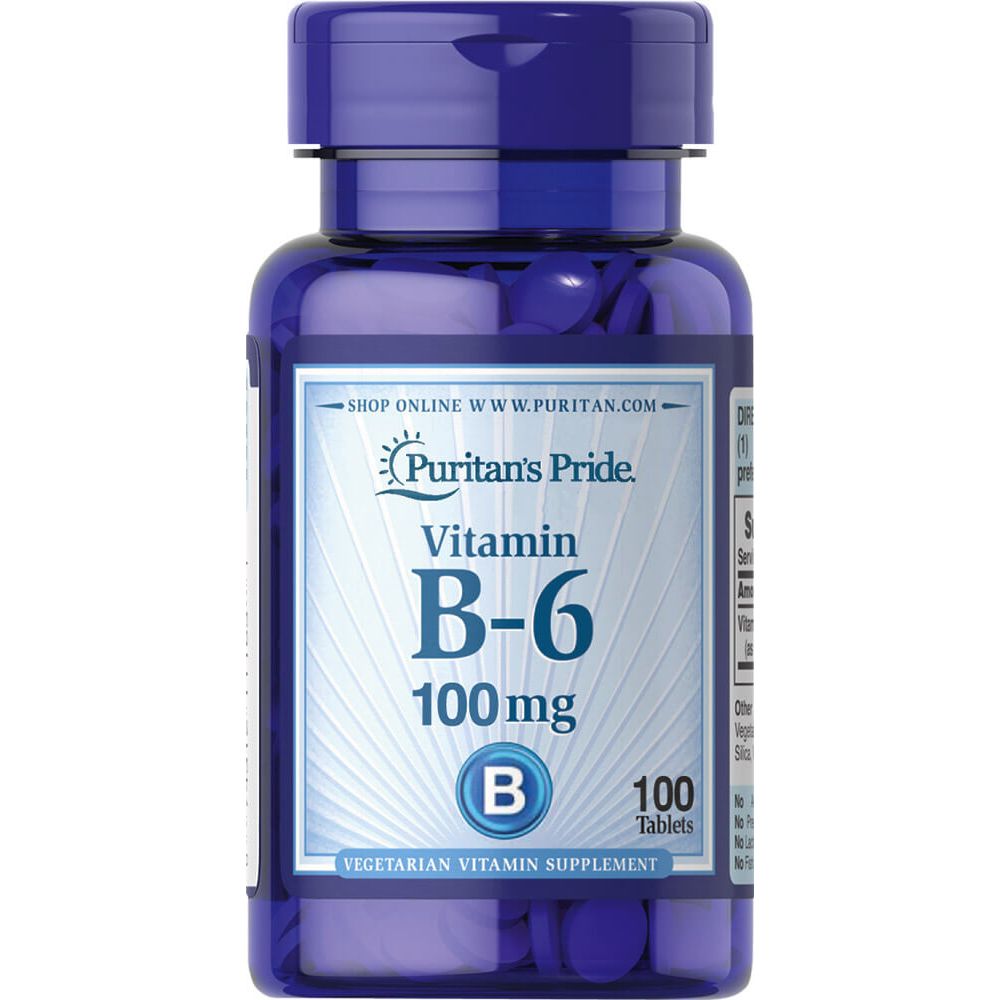 Вітамін В6, Vitamin B-6 (Pyridoxine Hydrochloride), Puritan's Pride, 100 мг, 100 таблеток