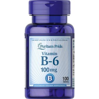 Витамин В6, Vitamin B-6 (Pyridoxine Hydrochloride), Puritan's Pride, 100 мг, 100 таблеток