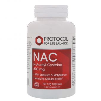 Ацетилцистеїн, NAC N-Acetyl-Cysteine, Protocol for Life Balance, 600 мг, 100 капсул