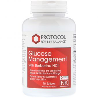 Регулирование уровня глюкозы с берберин гидрохлоридом, Glucose Management, Protocol for Life Balance, 90 капсул