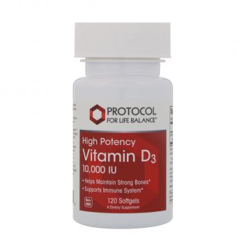 Вітамін Д3, Vitamin D3, Protocol for Life Balance, висока ефективність, 10 000 МО, 120 гелевих капсул