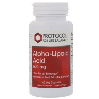 Альфа-ліпоєва кислота, Alpha-Lipoic Acid, Protocol for Life Balance, 600 мг, 60 кап.