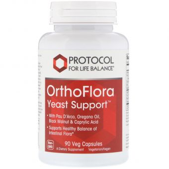 Поддержка кишечной микрофлоры, OrthoFlora Yeast Support, Protocol for Life Balance, 90 вегетарианских капсул