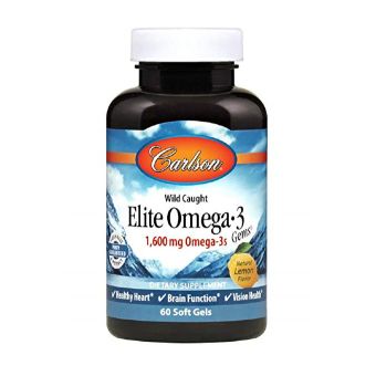 Рыбий жир Омега-3, Elite Omega-3, Carlson, лимон, норвежский, 1600 мг, 60 гелевых капсул